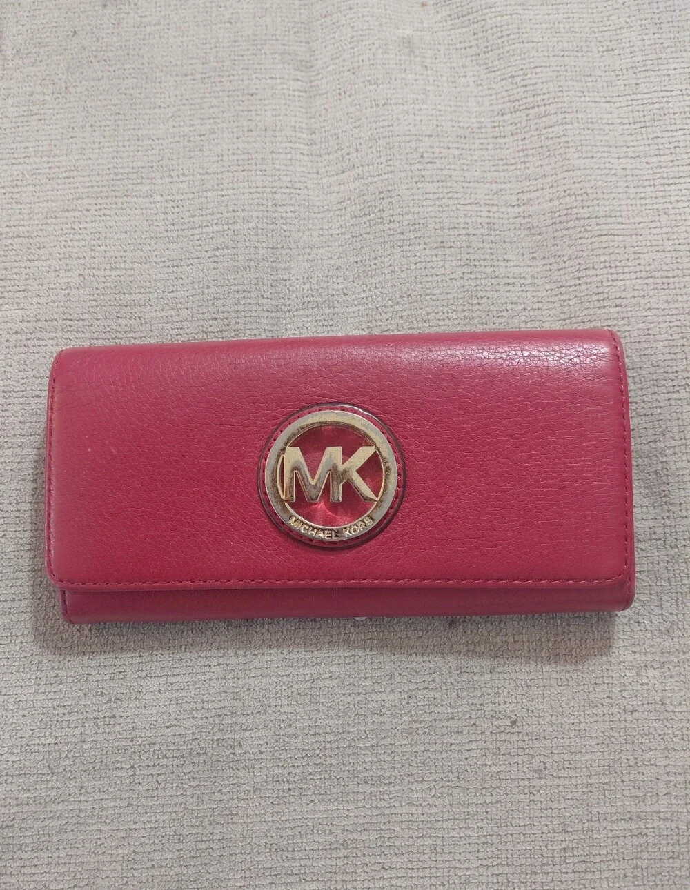 Michael Kors Red Leather Continental Wallet with Gold MK Logo